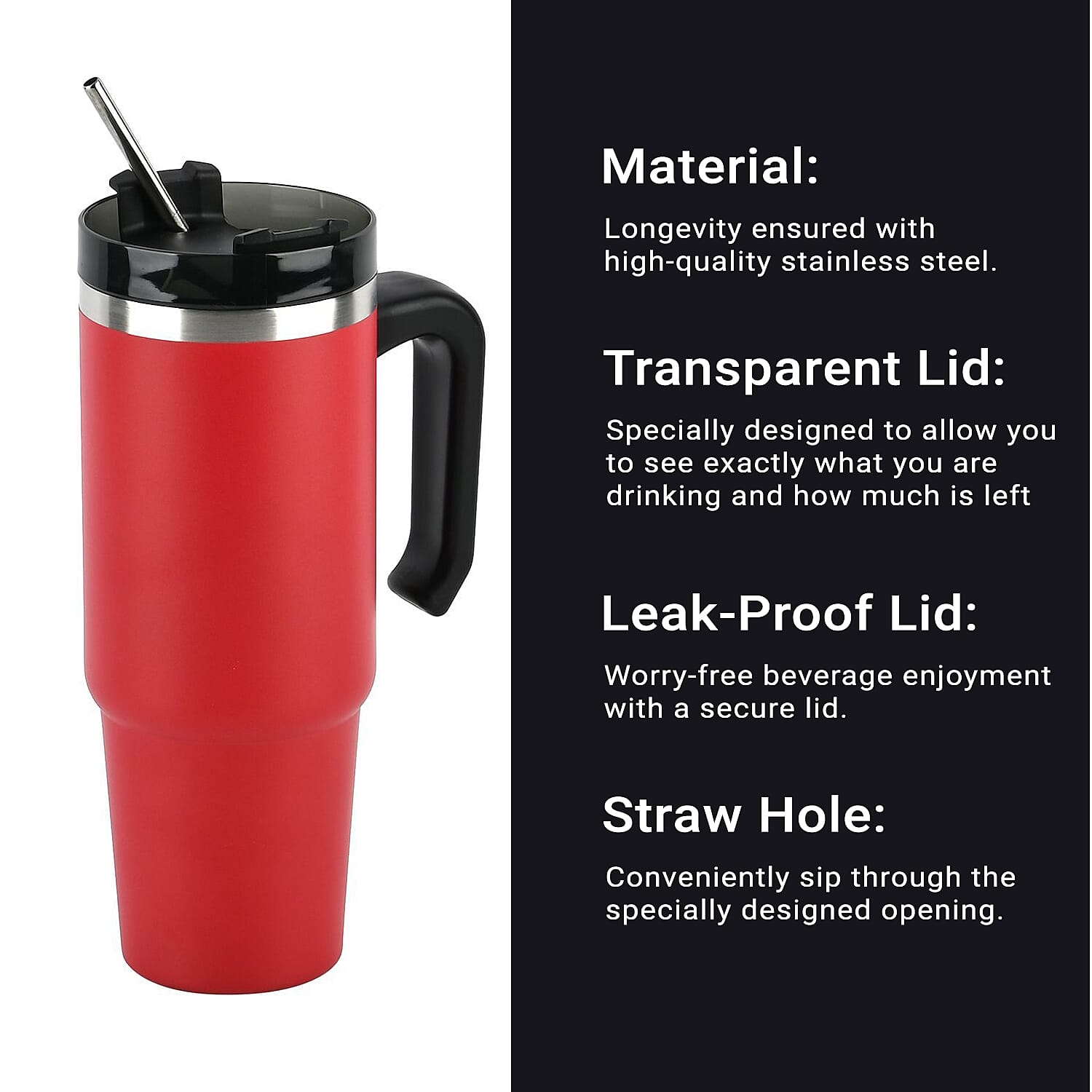 Hot or Cold Insulated Mug with Lid and Stainless Steel Straw - Red