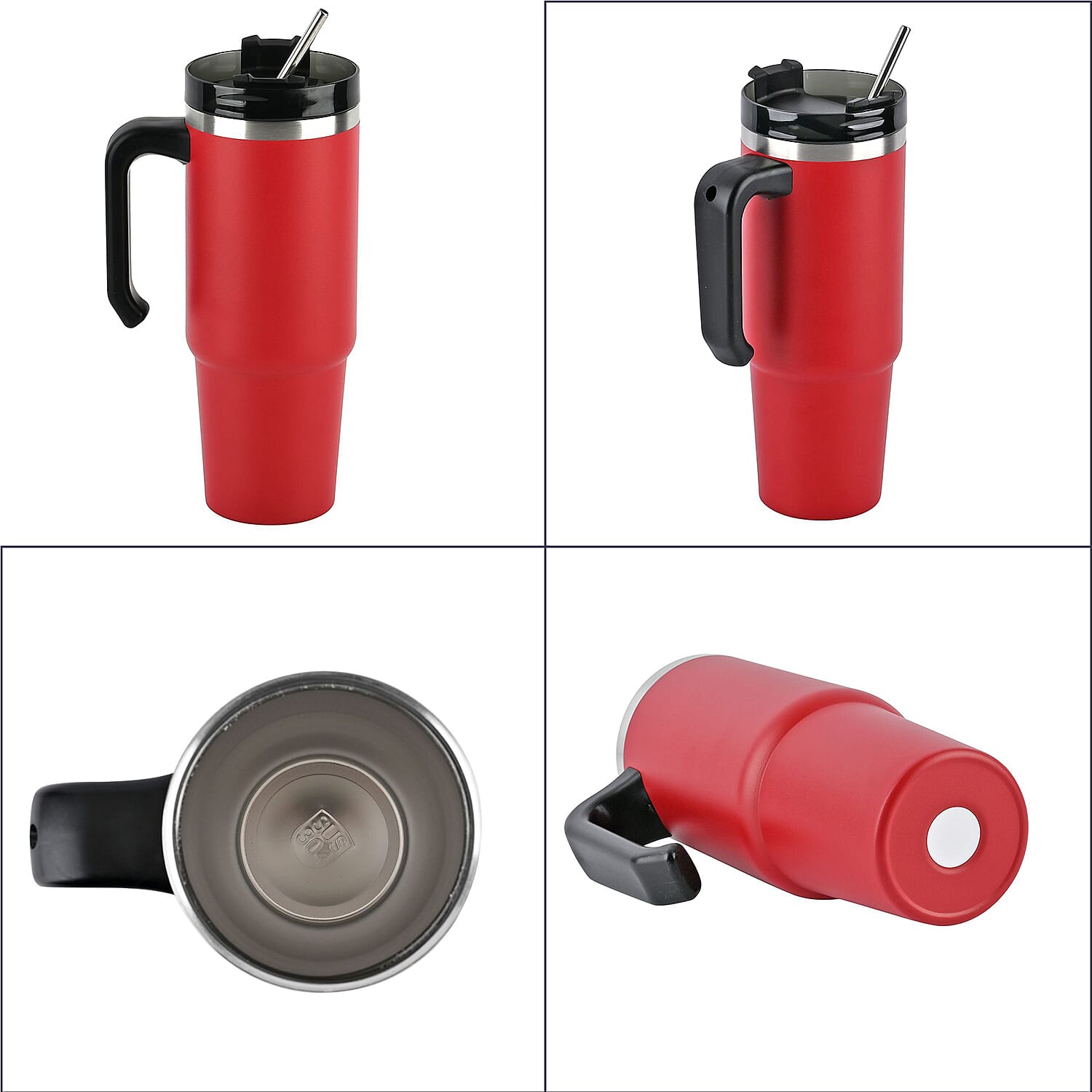 Hot or Cold Insulated Mug with Lid and Stainless Steel Straw - Red