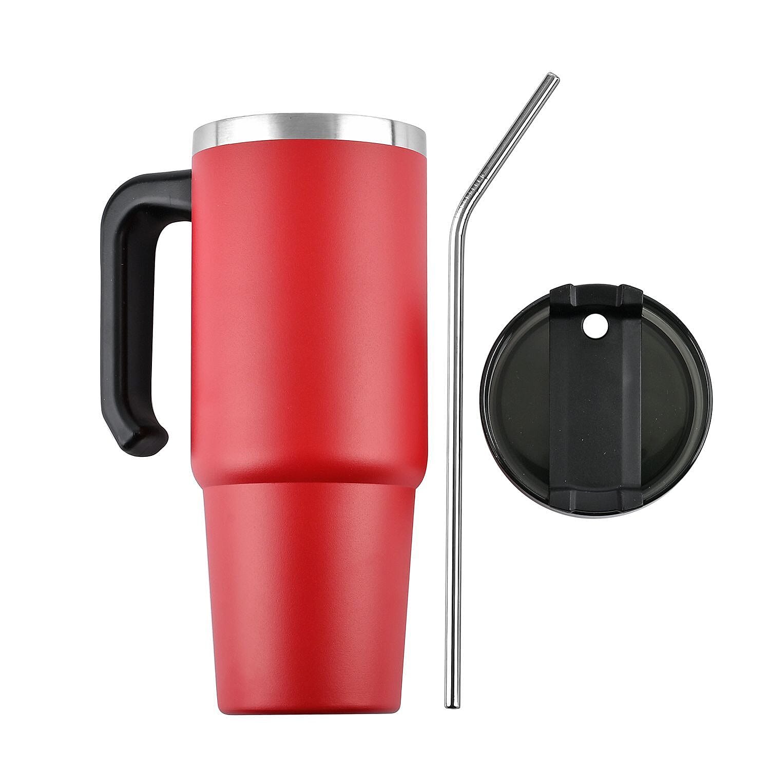 Hot or Cold Insulated Mug with Lid and Stainless Steel Straw - Red
