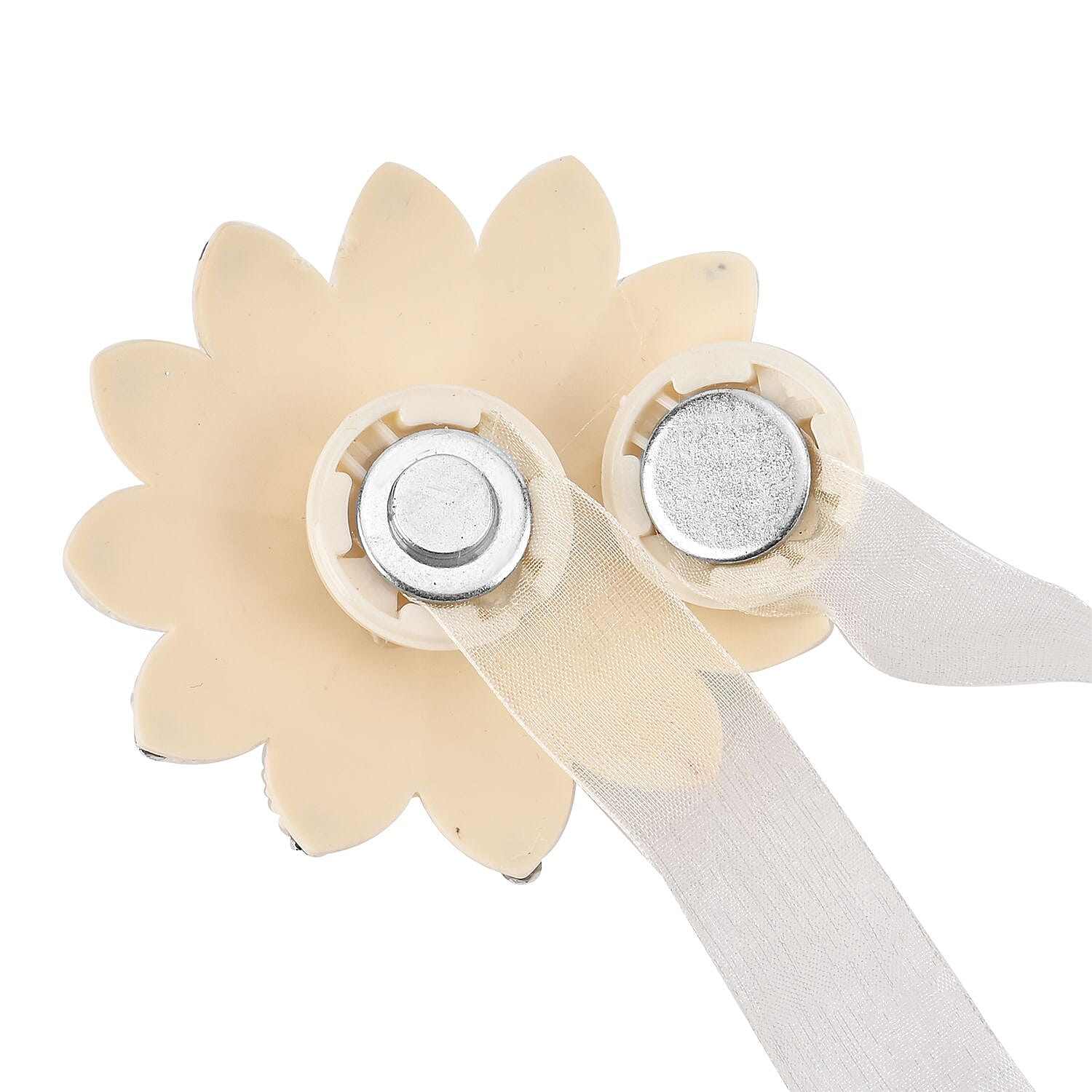 Pair of Flower (Dia- 7.5 cm) Magnetic Curtain Tiebacks (Size 36 cm) -  Cream