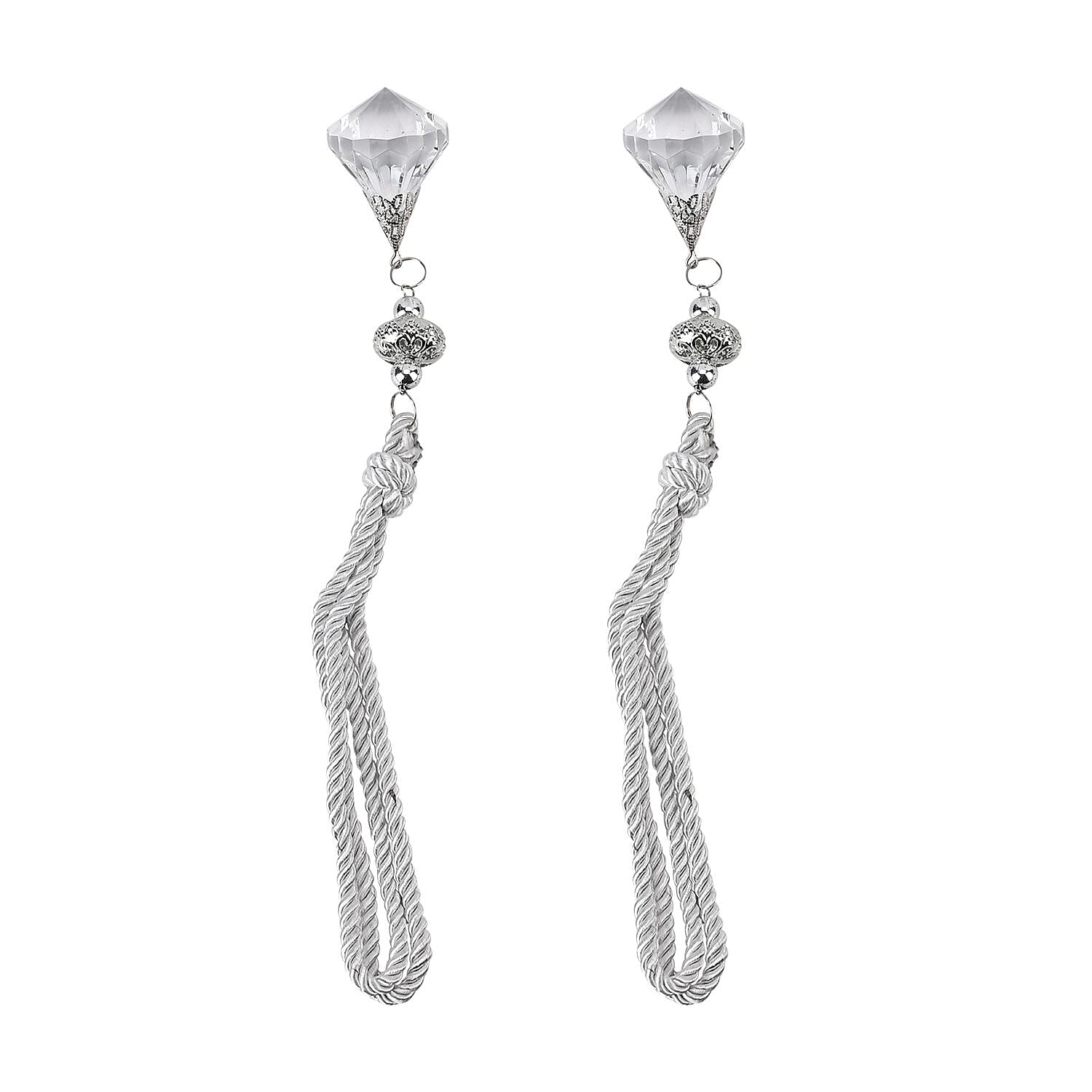 Pair of Diamond (Dia- 4.5 cm) Drop Magnetic Curtain Tiebacks (Size 36 cm) - Silver