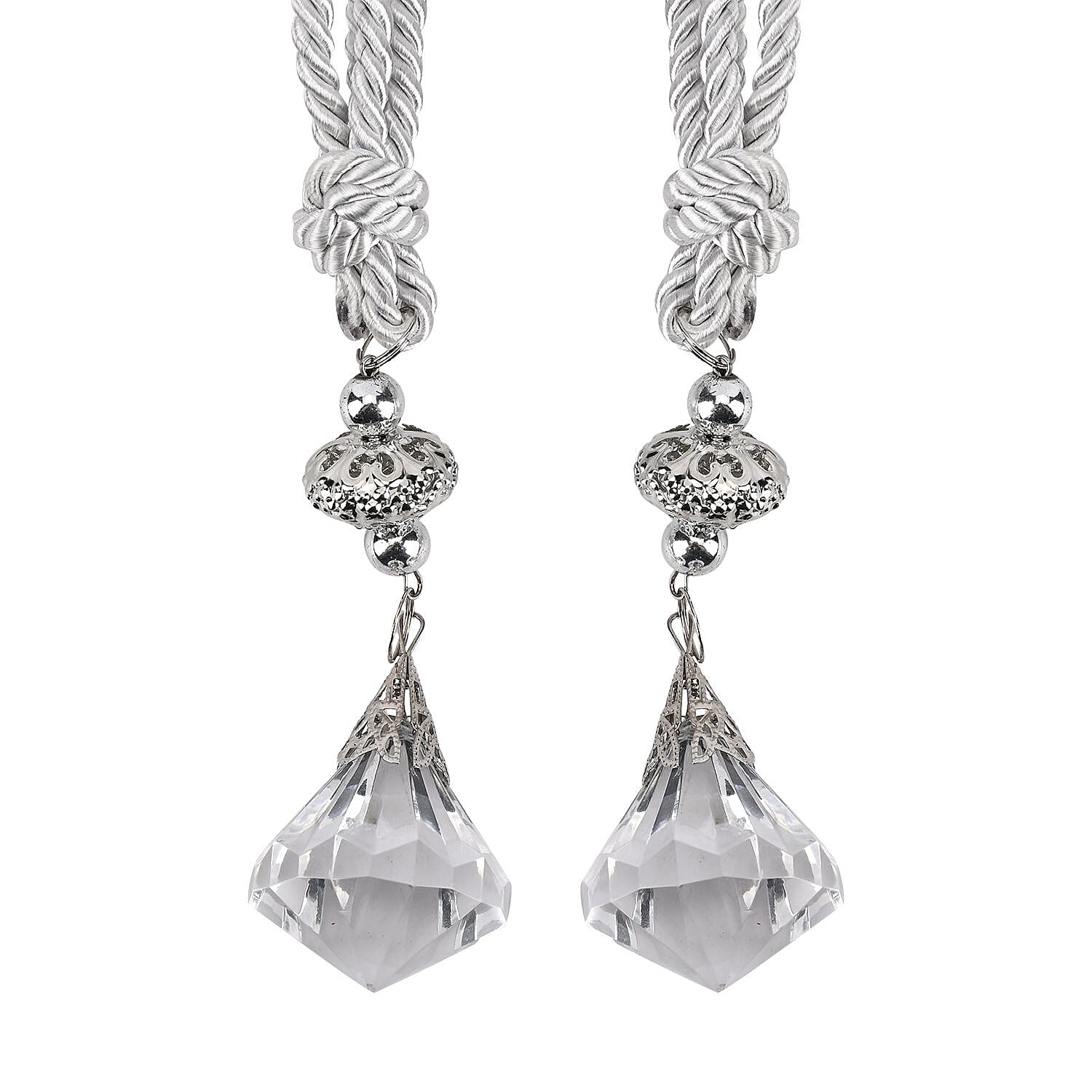 Pair of Diamond (Dia- 4.5 cm) Drop Magnetic Curtain Tiebacks (Size 36 cm) - Silver