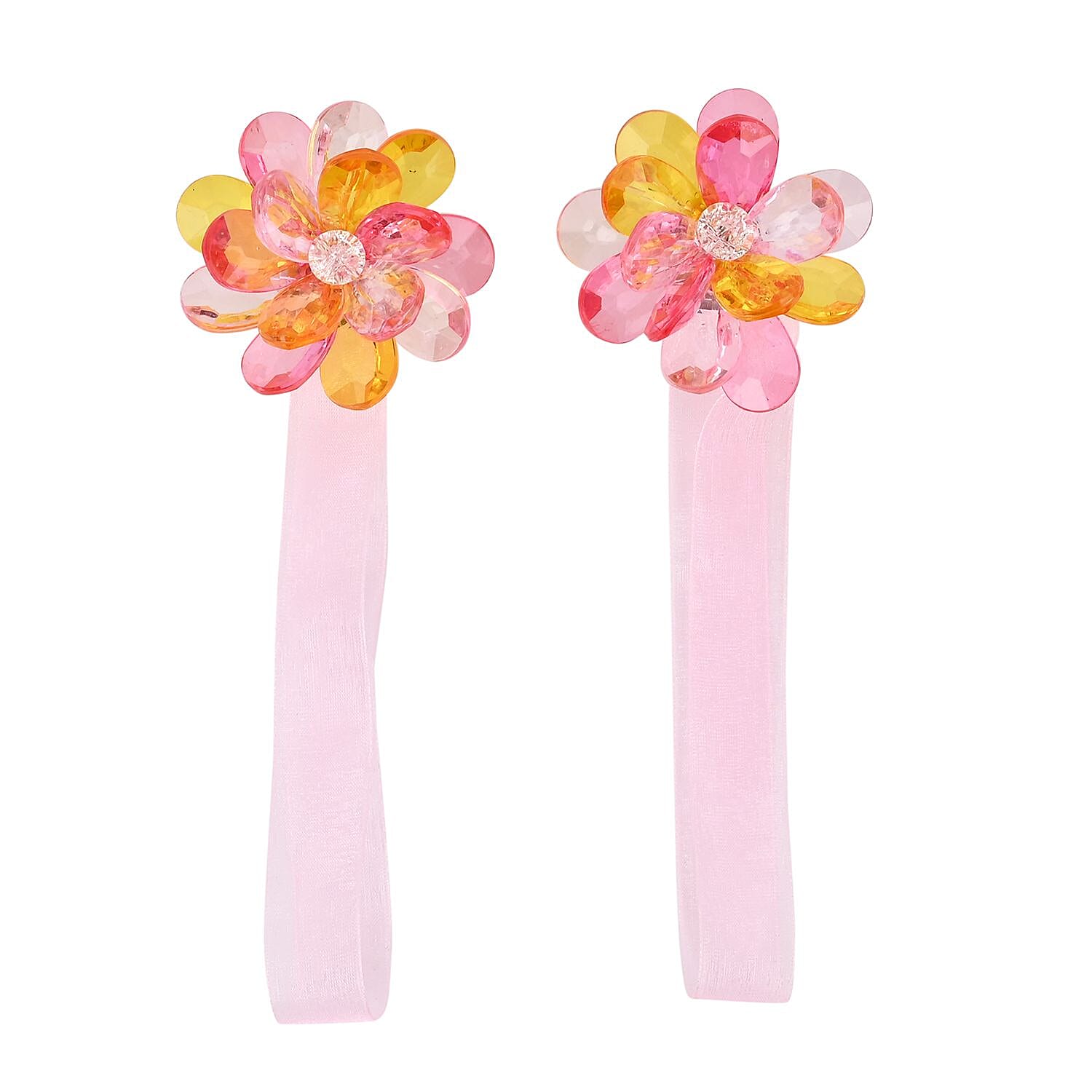 Pair of Flower (Dia- 6 cm) Magnetic Curtain Tiebacks (Size 37 cm) -  Pink