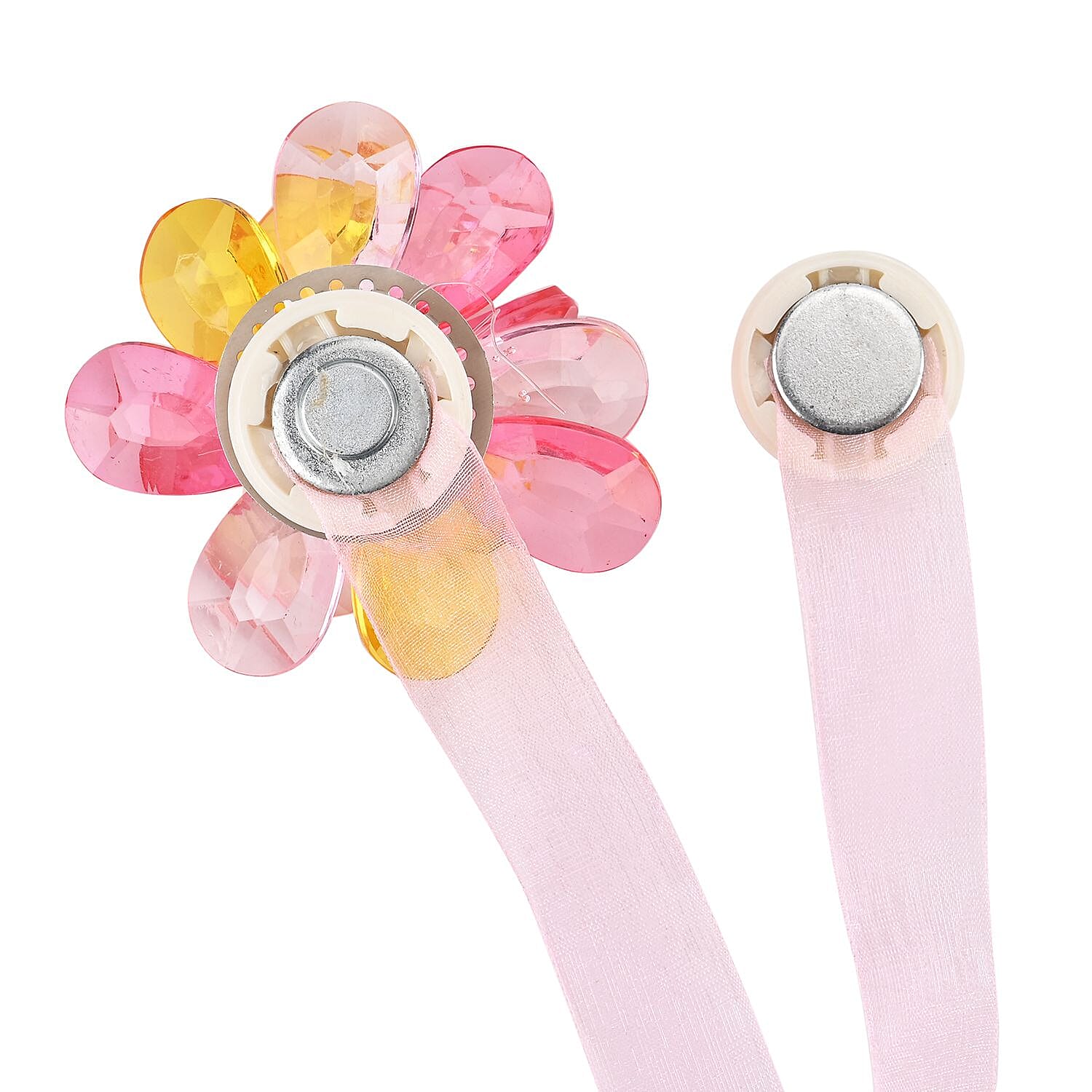 Pair of Flower (Dia- 6 cm) Magnetic Curtain Tiebacks (Size 37 cm) -  Pink