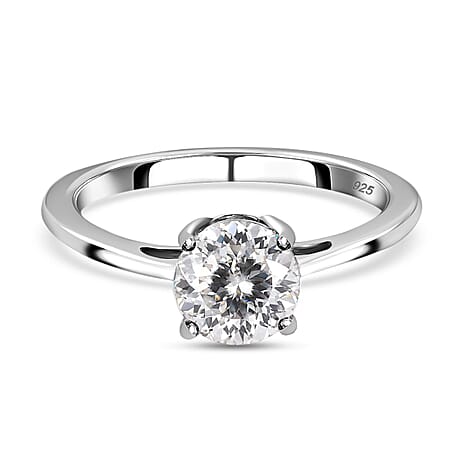 Moissanite Solitaire Ring in Platinum Overlay Sterling Silver