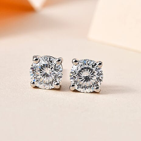 Moissanite Stud Earrings in Platinum Overlay Sterling Silver 2.00 Ct.