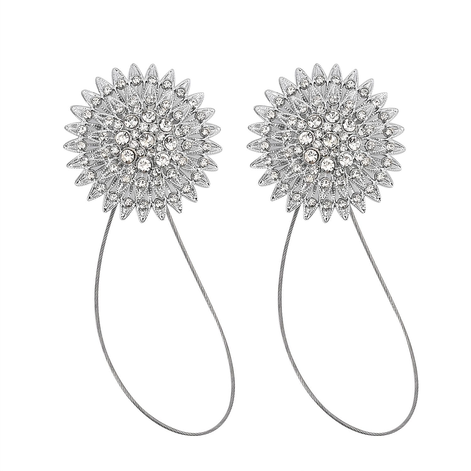 Set of 2 - Stainless Steel Curtain Tieback with Magnetic Lock - Crystal