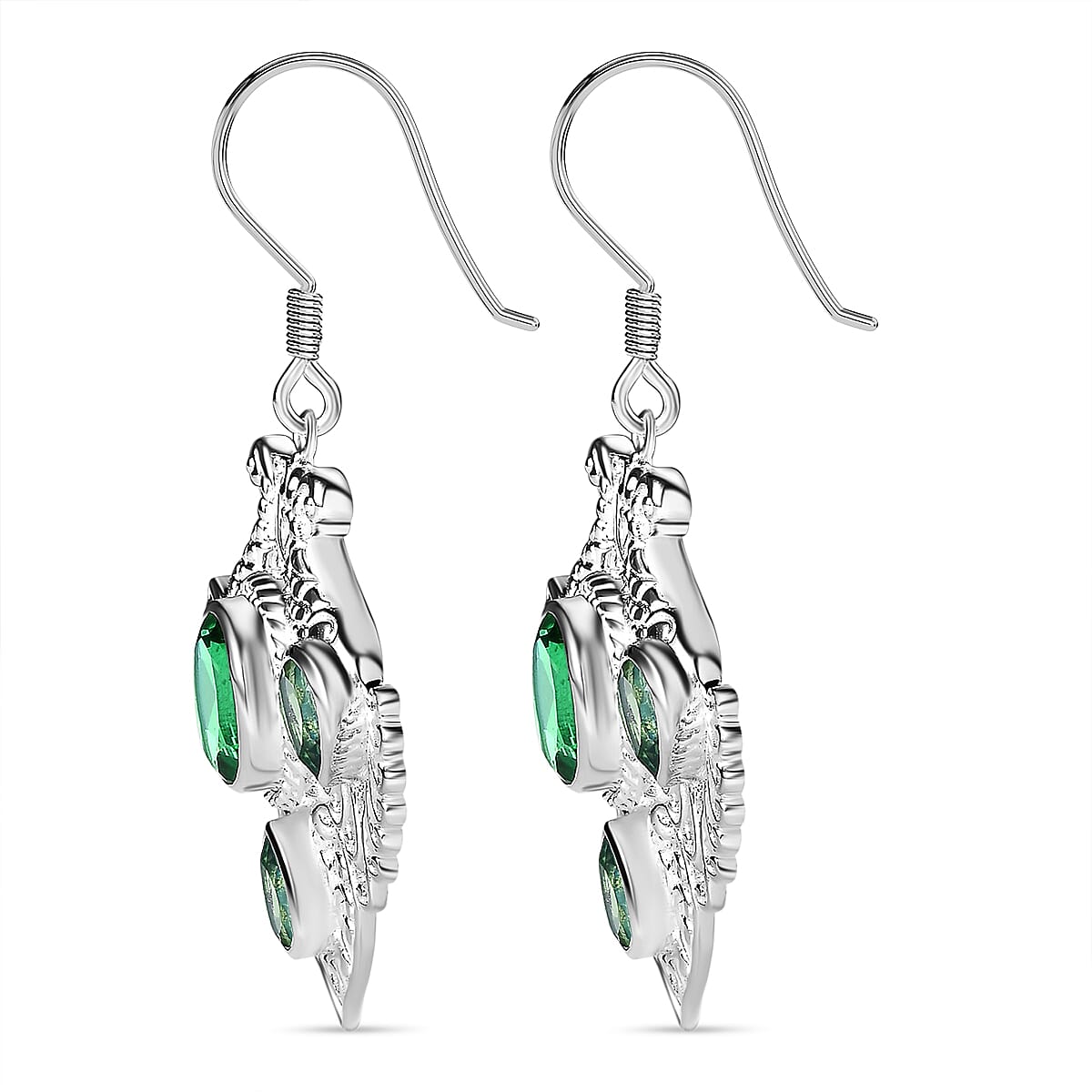 Peacock Triplet Quartz Solitaire Hook Earring in Sterling Silver 10.79 Ct.