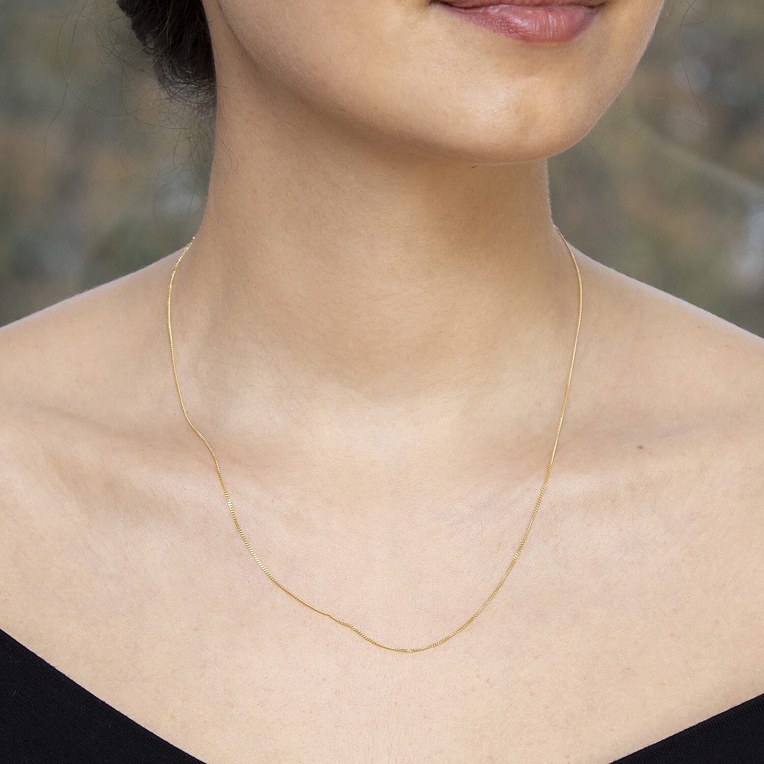 18K Yellow Gold Diamond Cut Curb Chain With Spring Ring Clasp (Adjustable Size - 16-18)