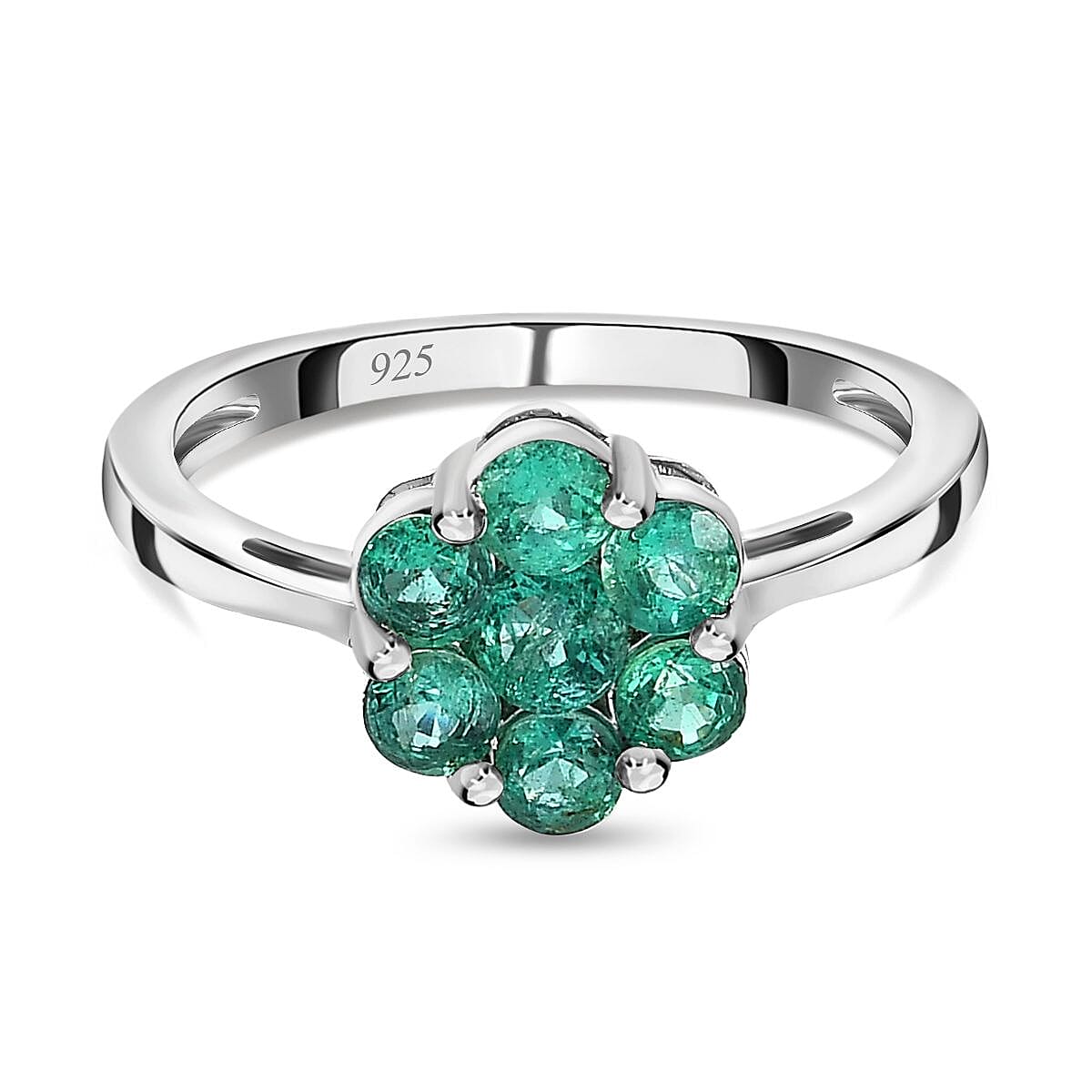 AAA Gemfields Emerald Floral Ring in Platinum Overlay Sterling Silver