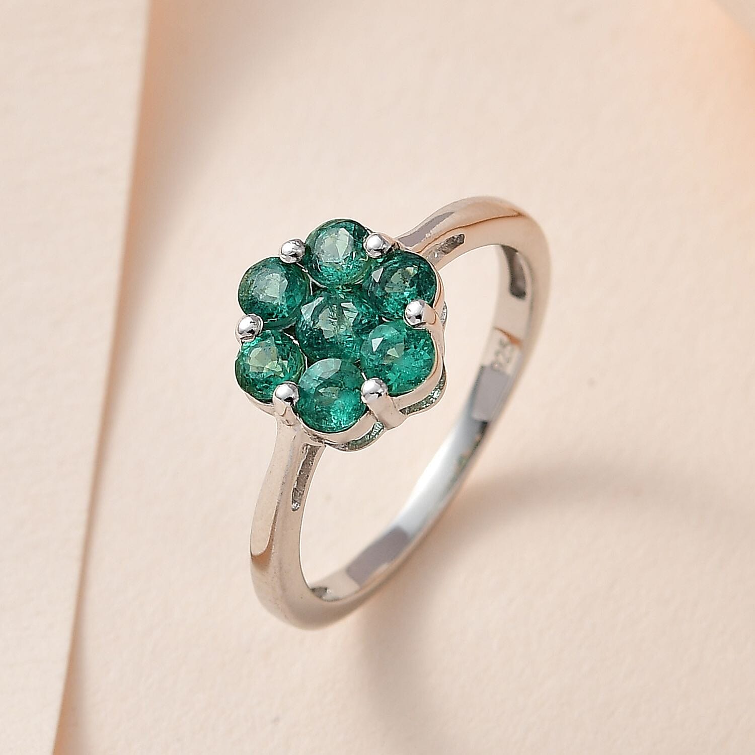 AAA Gemfields Emerald Floral Ring in Platinum Overlay Sterling Silver