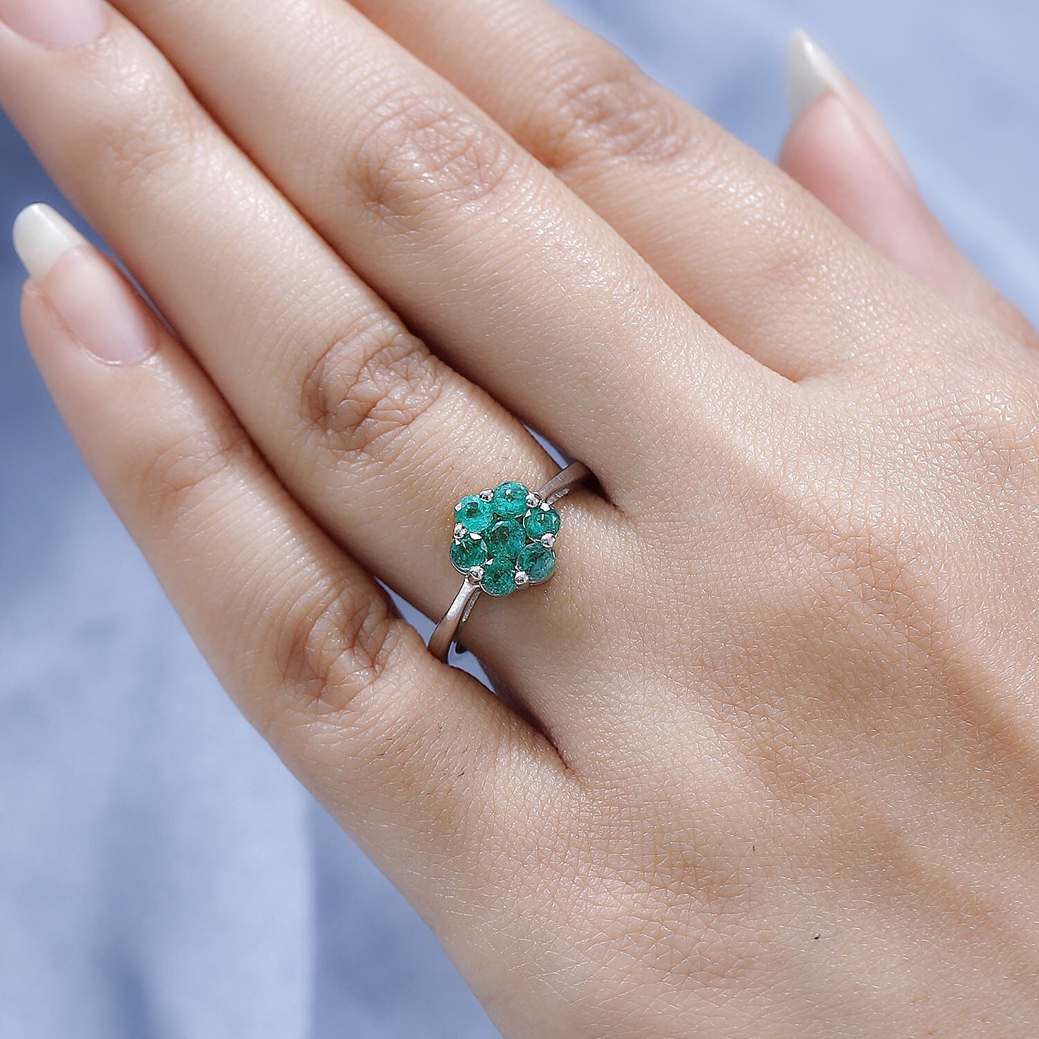 AAA Gemfields Emerald Floral Ring in Platinum Overlay Sterling Silver