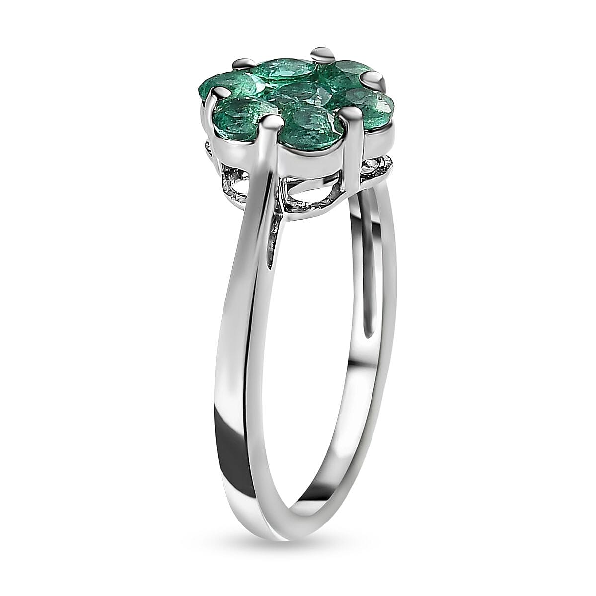 AAA Gemfields Emerald Floral Ring in Platinum Overlay Sterling Silver
