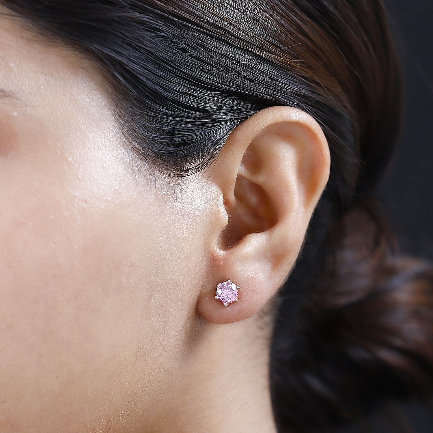 Pink Moissanite Solitaire Earrings in 18K Rose Gold Vermeil Plated Sterling Silver 1.50 Ct.