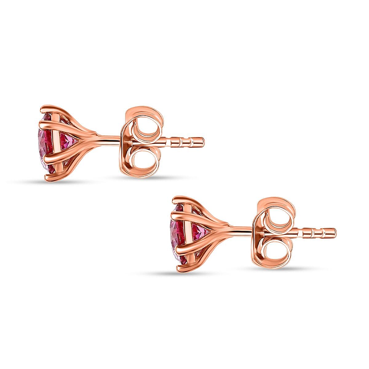 Pink Moissanite Solitaire Earrings in 18K Rose Gold Vermeil Plated Sterling Silver 1.50 Ct.