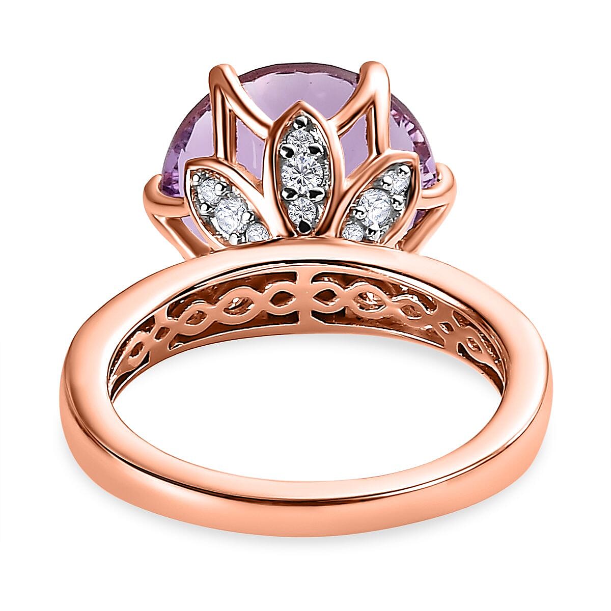 Millenium Cut Rose De France Amethyst & Natural Zircon Ring in 18K Vermeil Rose Gold Plated Sterling Silver 7.14 Ct. Millenium Cut Rose De France Amethyst & Natural Zircon Ring in 18K Vermeil Rose Gold Plated Sterling Silver 7.14 Ct.