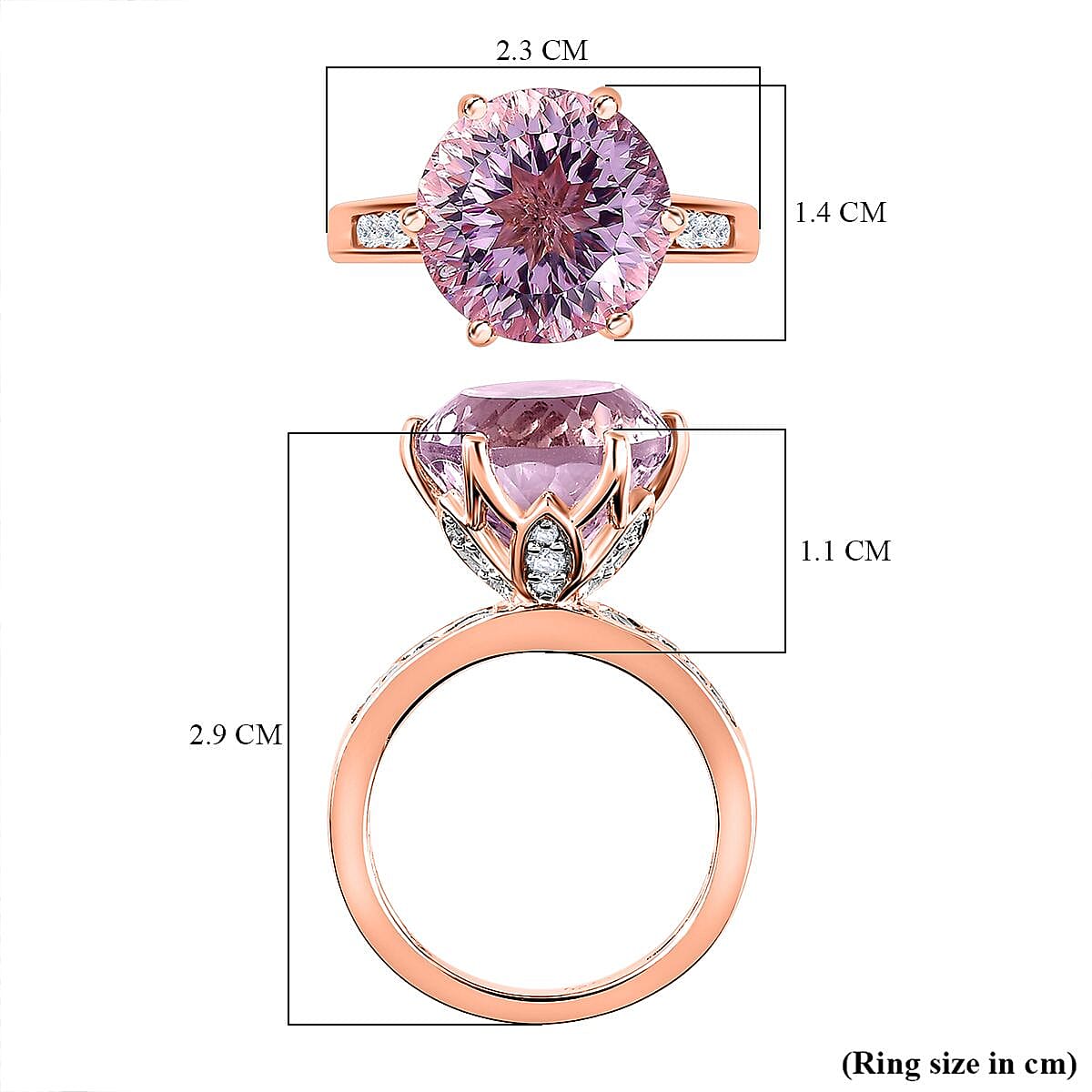 Millenium Cut Rose De France Amethyst & Natural Zircon Ring in 18K Vermeil Rose Gold Plated Sterling Silver 7.14 Ct. Millenium Cut Rose De France Amethyst & Natural Zircon Ring in 18K Vermeil Rose Gold Plated Sterling Silver 7.14 Ct.