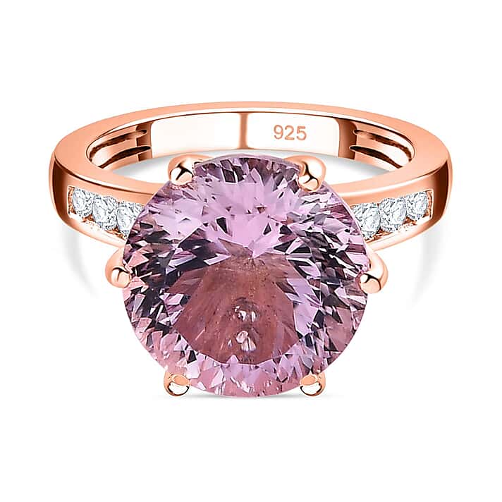 9.3 Ct. Millenium Cut Rose De France Amethyst and Natural Zircon Solitaire Ring in 18K Vermeil Rose Gold Plated Sterling Silver