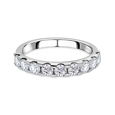 D'Joy Moissanite Half-Eternity Ring in Platinum Overlay Sterling Silver