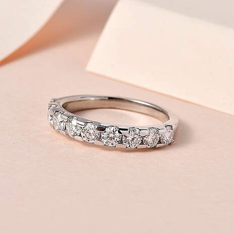 Moissanite Half-Eternity Ring in Platinum Overlay Sterling Silver    1.15 Ct.
