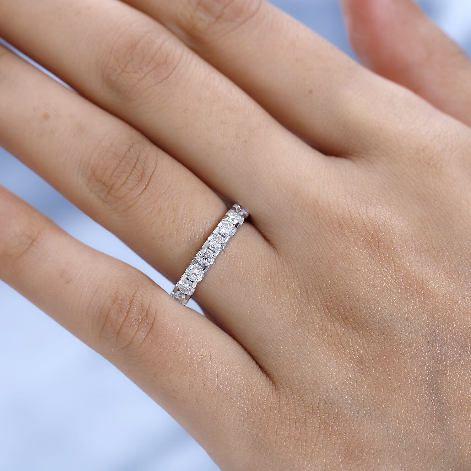 D'Joy Moissanite Half-Eternity Ring in Platinum Overlay Sterling Silver
