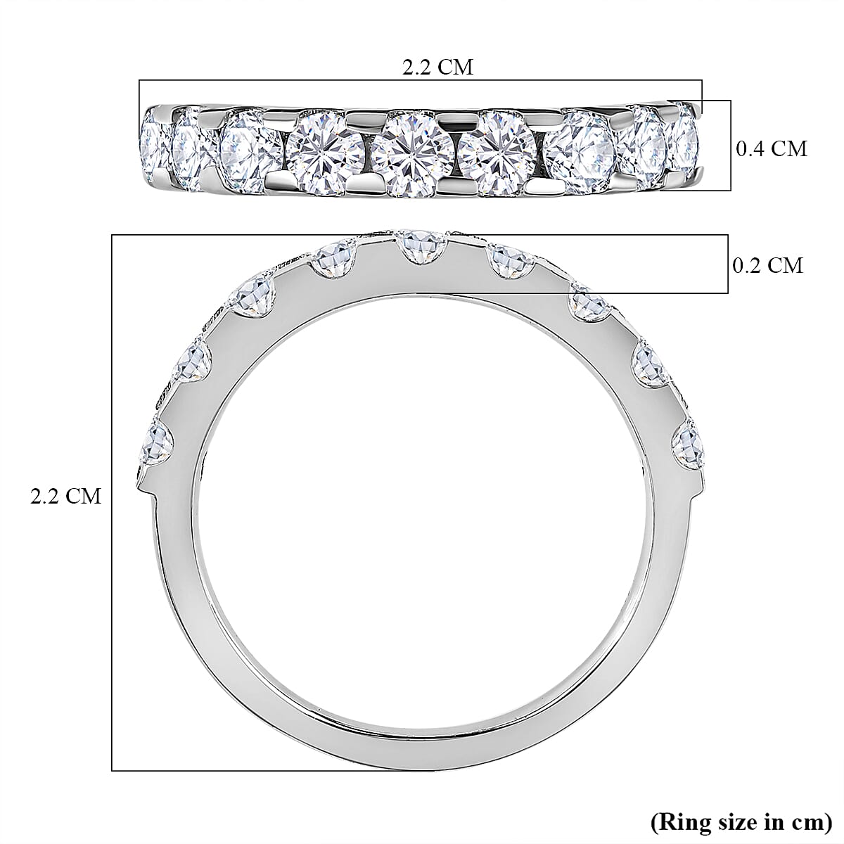 D'Joy Moissanite Half-Eternity Ring in Platinum Overlay Sterling Silver