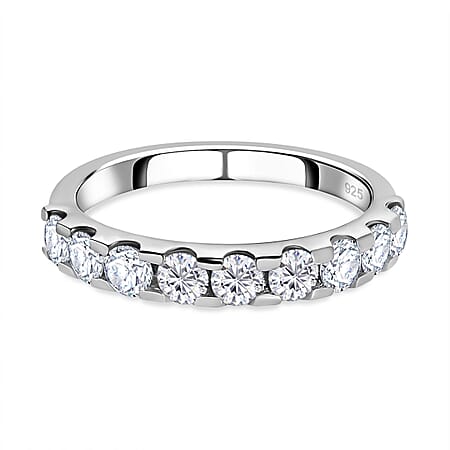D'Joy Moissanite Half-Eternity Ring in Platinum Overlay Sterling Silver