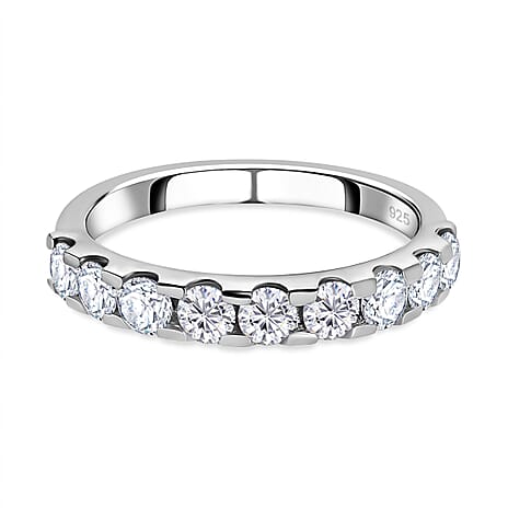 D'Joy Moissanite Half-Eternity Ring in Platinum Overlay Sterling Silver
