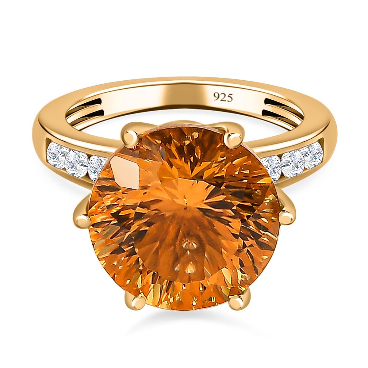 Millenium Cut Citrine & Natural Zircon Ring in 18K Vermeil Yellow Gold Plated Sterling Silver 10.00 Ct.
