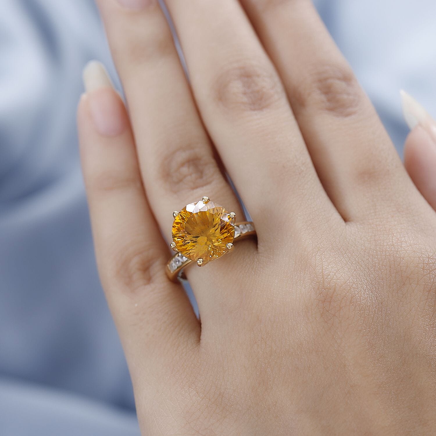 Millenium Cut Citrine & Natural Zircon Ring in 18K Vermeil Yellow Gold Plated Sterling Silver 10.00 Ct.
