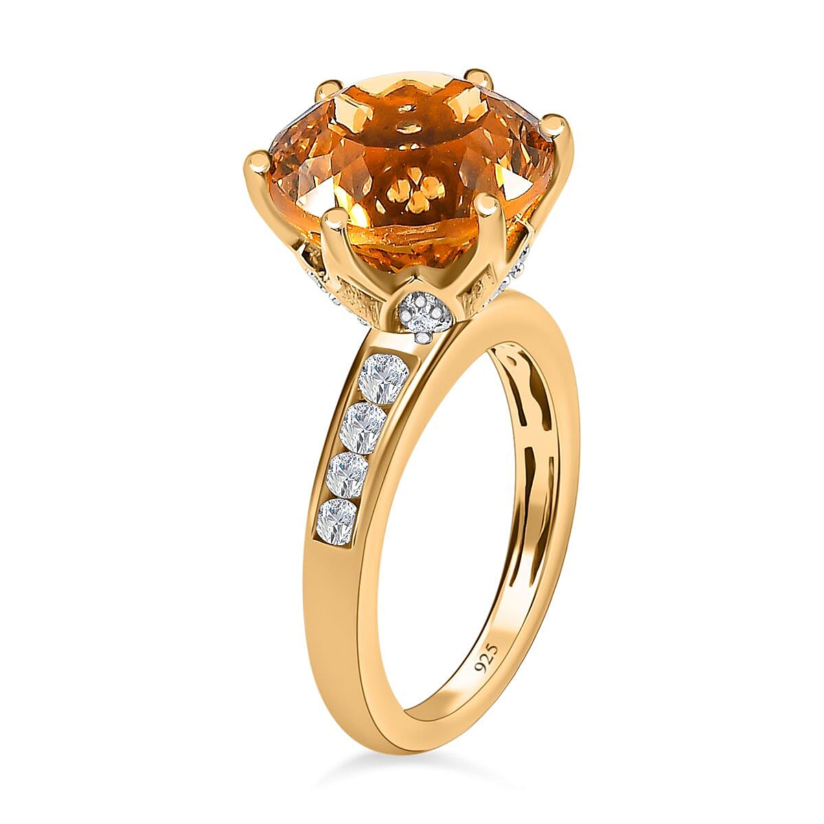 Millenium Cut Citrine & Natural Zircon Ring in 18K Vermeil Yellow Gold Plated Sterling Silver 10.00 Ct.