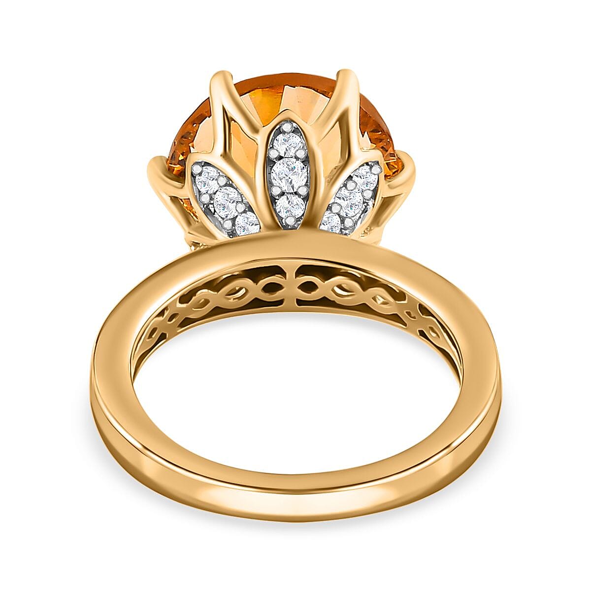 Millenium Cut Citrine & Natural Zircon Ring in 18K Vermeil Yellow Gold Plated Sterling Silver 10.00 Ct.
