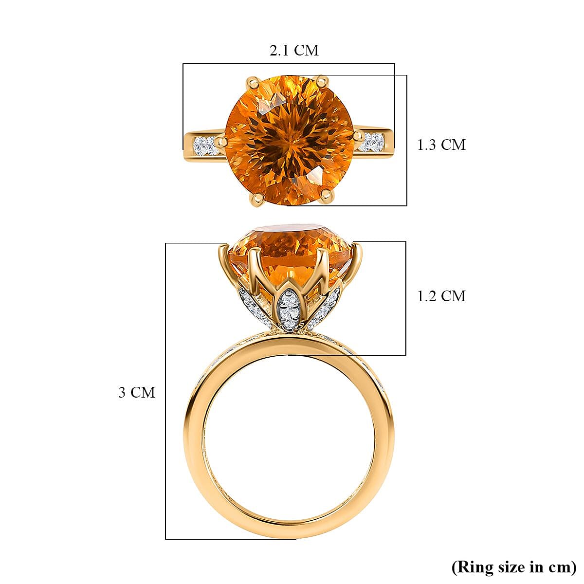 Millenium Cut Citrine & Natural Zircon Ring in 18K Vermeil Yellow Gold Plated Sterling Silver 10.00 Ct.