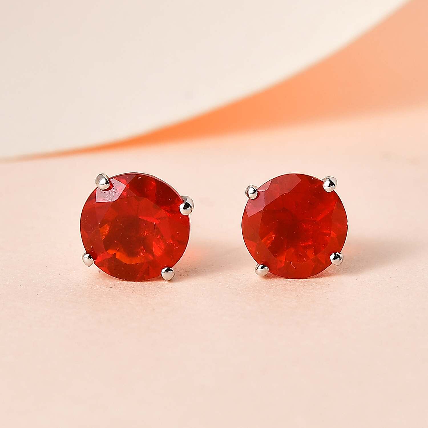 Extreme Rare Find - RHAPSODY 950 Platinum AAAA Mexican Cherry Fire Opal Stud Earrings with Screw Back 1.16 Ct.