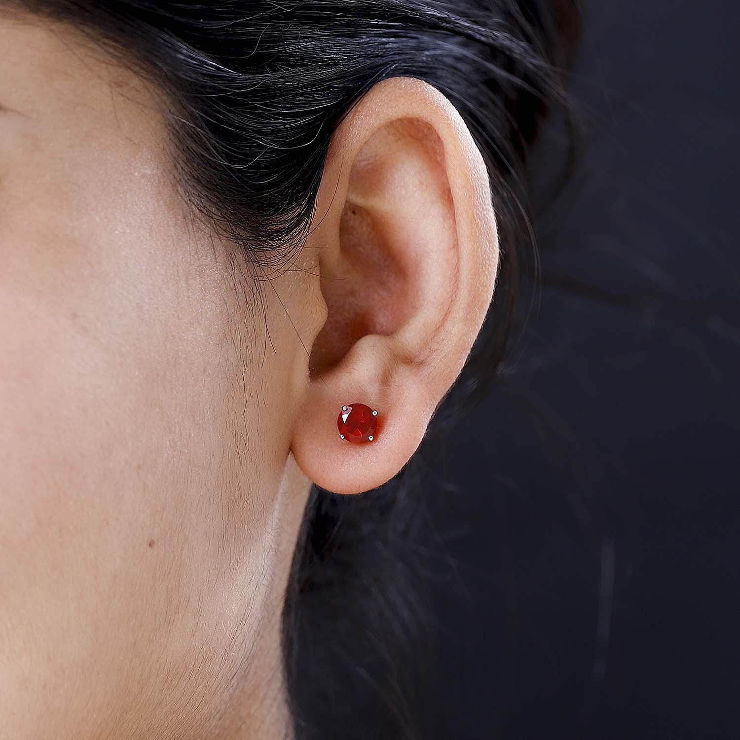 Extreme Rare Find - RHAPSODY 950 Platinum AAAA Mexican Cherry Fire Opal Stud Earrings with Screw Back 1.16 Ct.