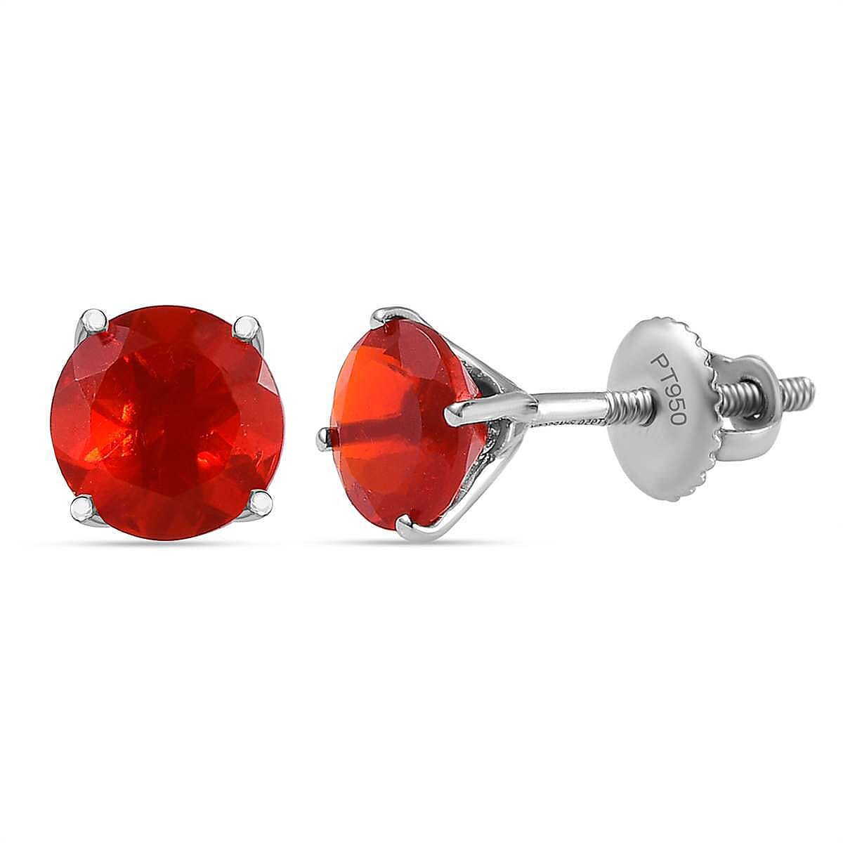 Extreme Rare Find - RHAPSODY 950 Platinum AAAA Mexican Cherry Fire Opal Stud Earrings with Screw Back 1.16 Ct.