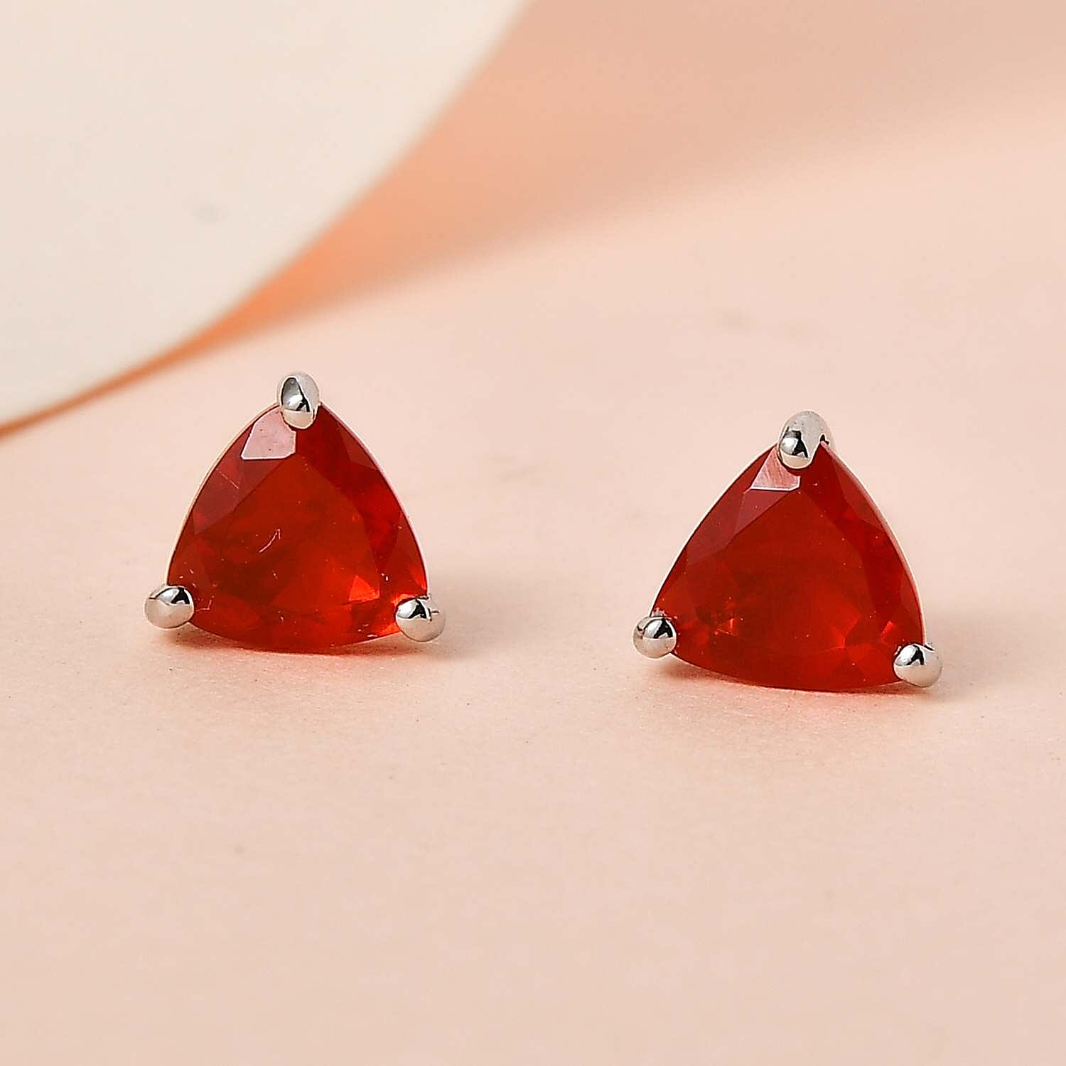 950 Platinum AAAA  Mexican Cherry Fire Opal Stud Earrings 1.00 Ct