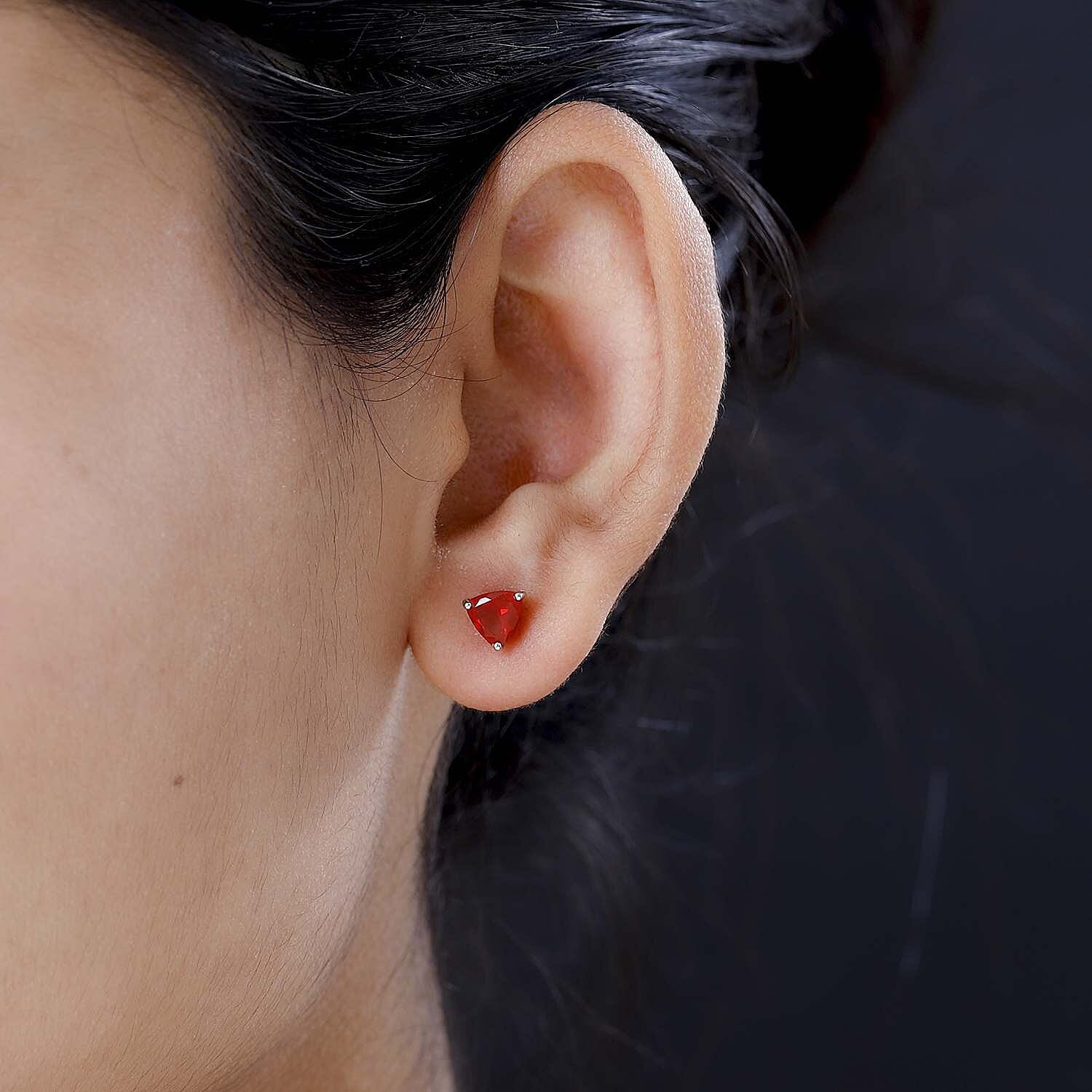 950 Platinum AAAA  Mexican Cherry Fire Opal Stud Earrings 1.00 Ct