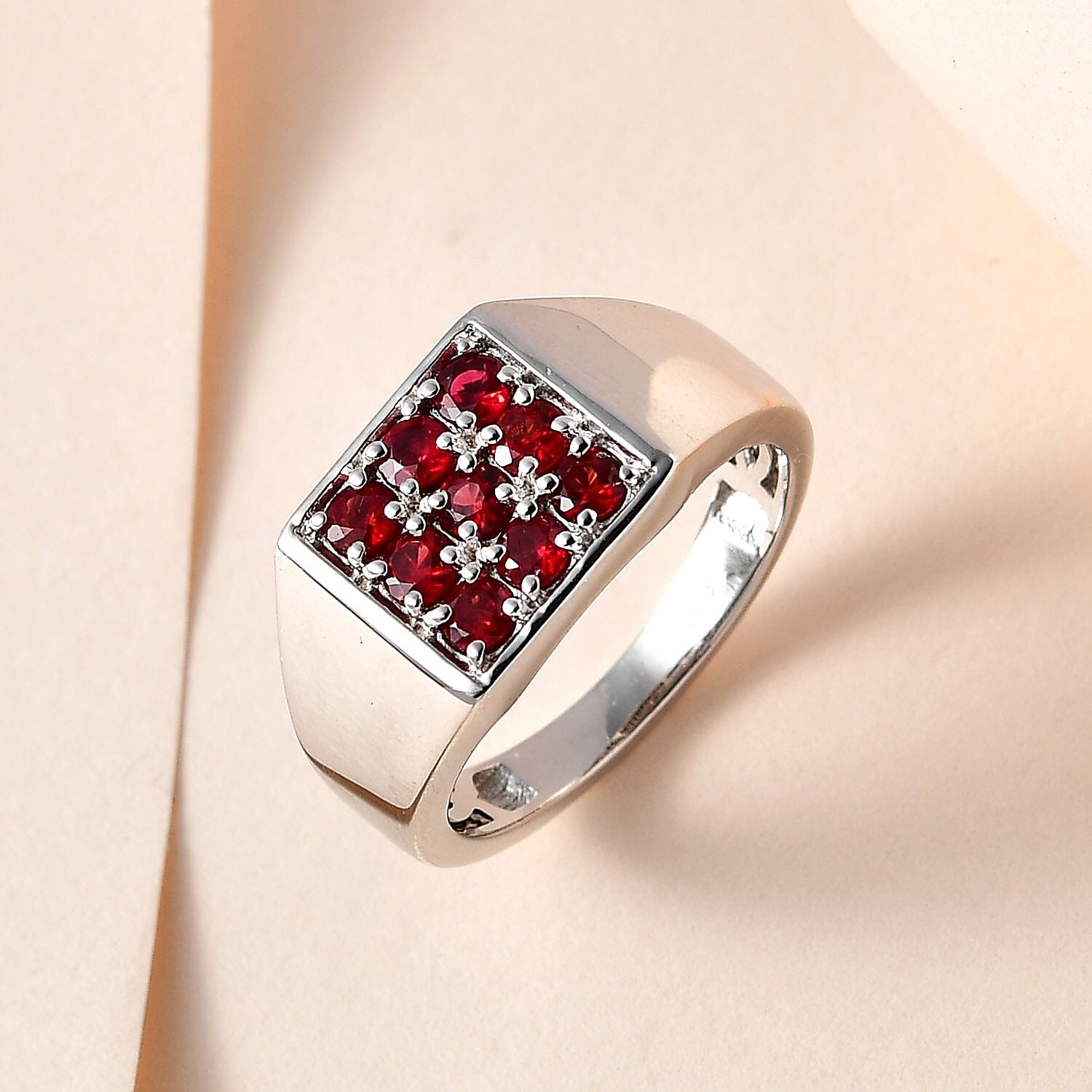 Red Sapphire Mens Ring in Platinum Overlay Sterling Silver 1.20 Ct, Silver Wt. 6.00 GM