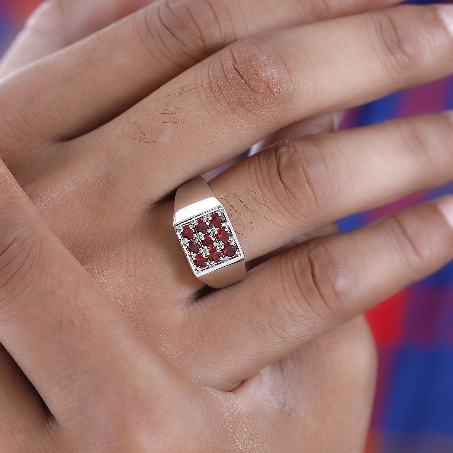 Red Sapphire Mens Ring in Platinum Overlay Sterling Silver 1.20 Ct, Silver Wt. 6.00 GM