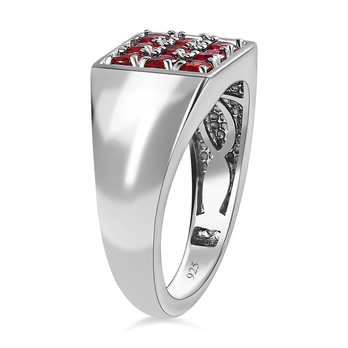 Red Sapphire Mens Ring in Platinum Overlay Sterling Silver 1.20 Ct, Silver Wt. 6.00 GM