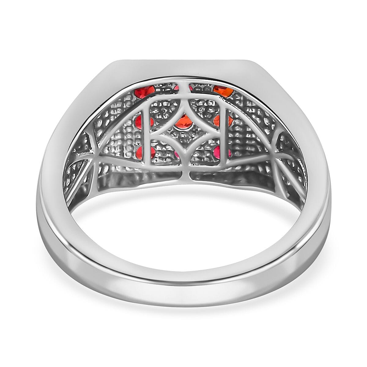 Red Sapphire Mens Ring in Platinum Overlay Sterling Silver 1.20 Ct, Silver Wt. 6.00 GM