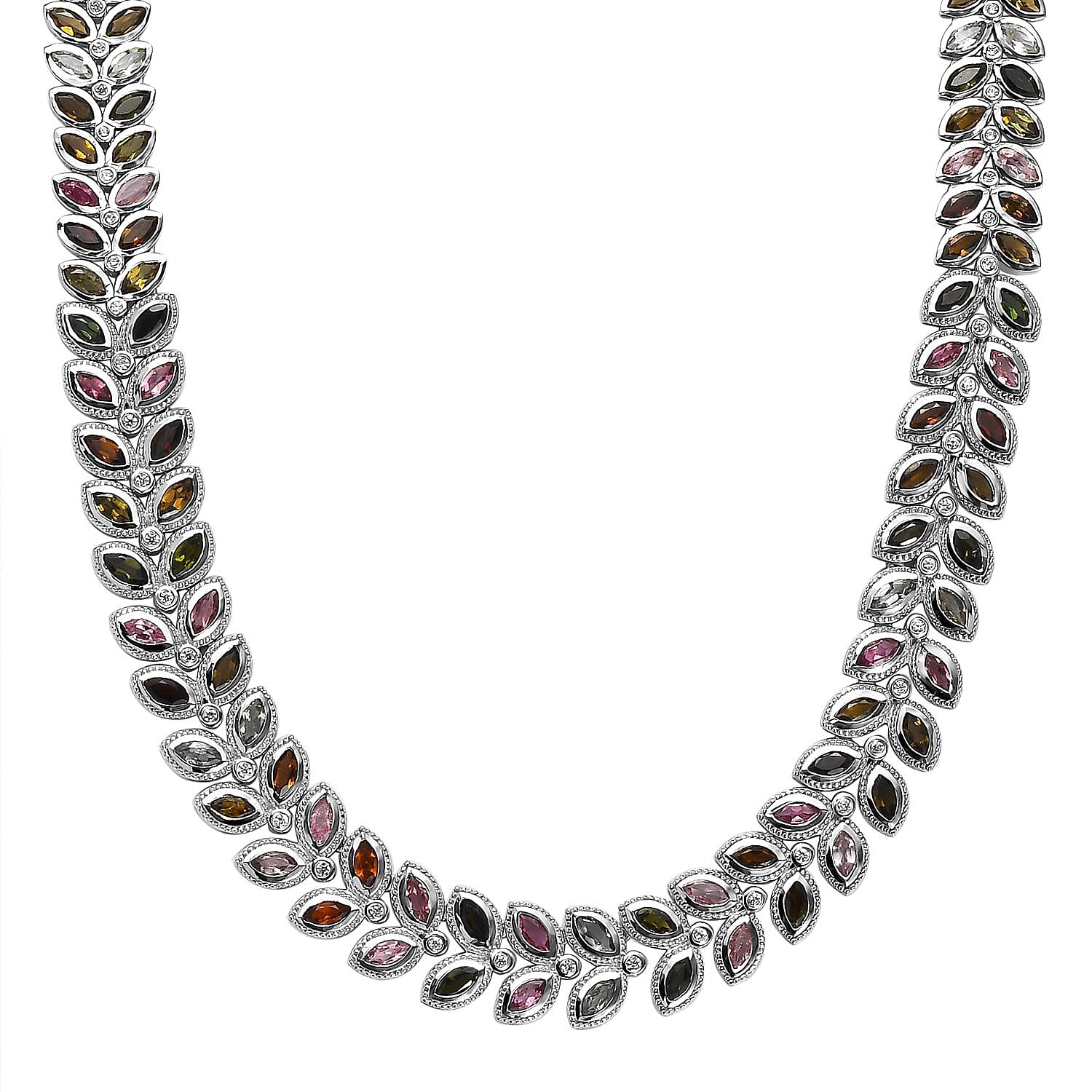 Multi-Tourmaline and Natural Zircon Necklace (Size - 20) in Platinum Overlay Sterling Silver 23.00 Ct, Silver Wt 50.60 GM