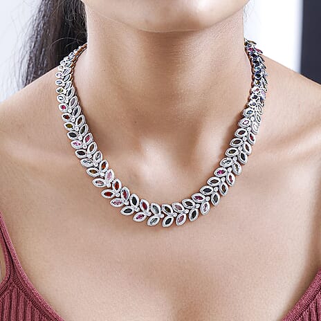 Multi-Tourmaline and Natural Zircon Necklace (Size - 20) in Platinum Overlay Sterling Silver 23.00 Ct, Silver Wt 50.60 GM