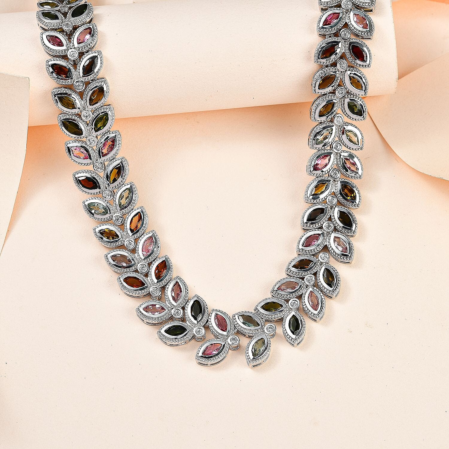 Multi-Tourmaline and Natural Zircon Necklace (Size - 20) in Platinum Overlay Sterling Silver 23.00 Ct, Silver Wt 50.60 GM