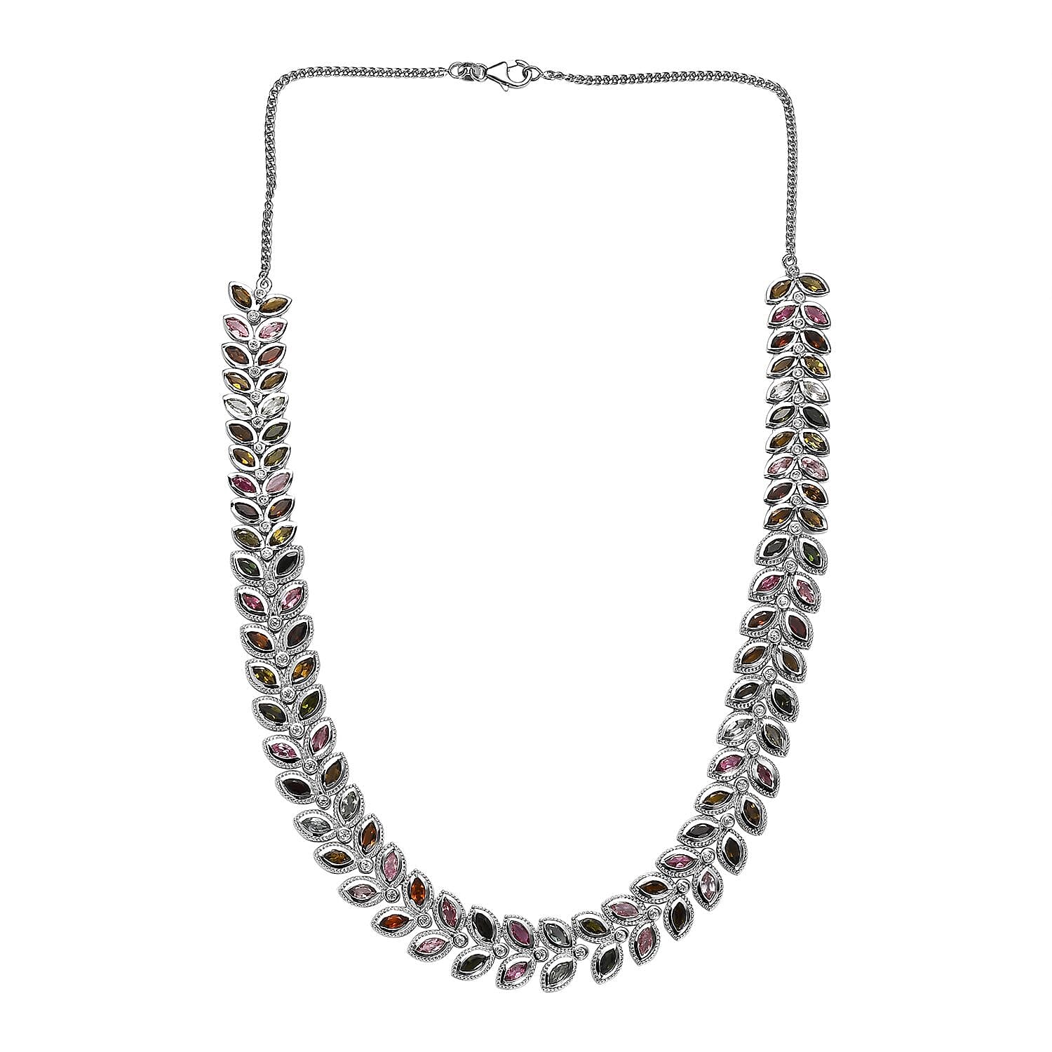 Multi-Tourmaline and Natural Zircon Necklace (Size - 20) in Platinum Overlay Sterling Silver 23.00 Ct, Silver Wt 50.60 GM