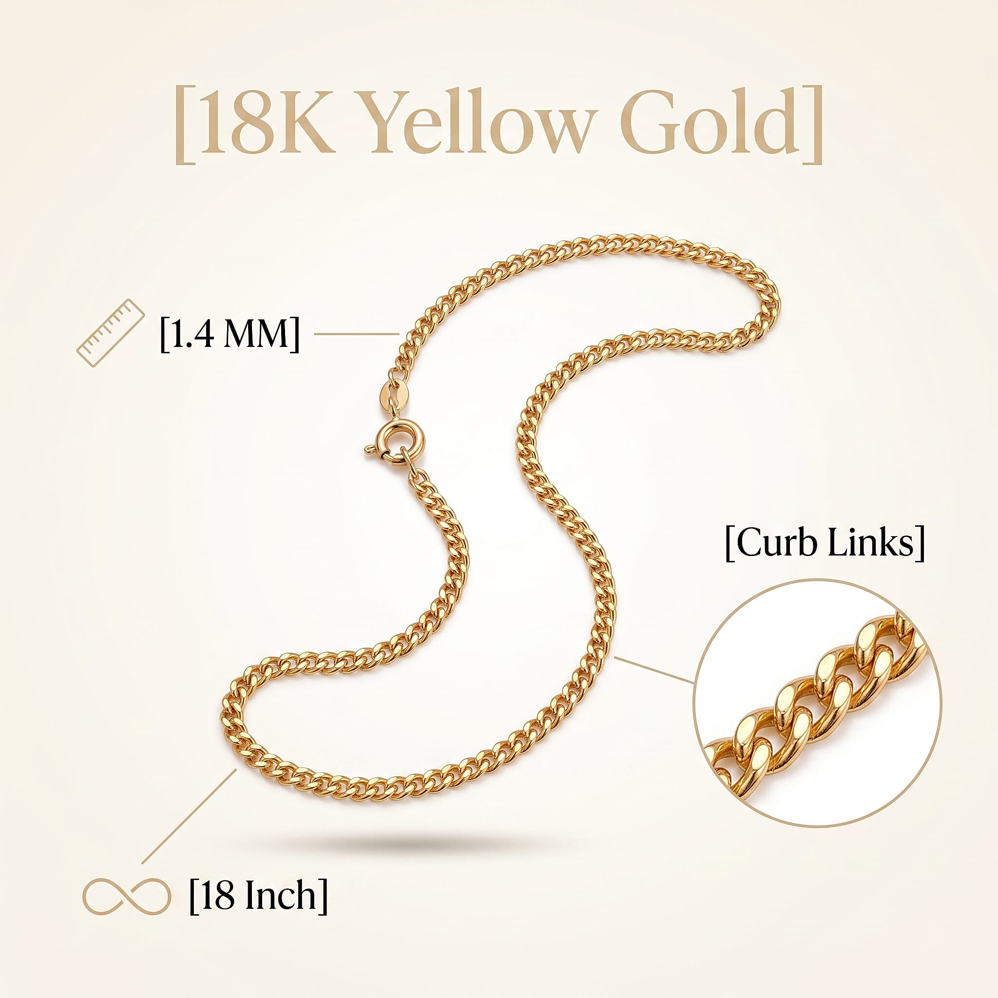 18K Yellow Gold  Chain (Size - 18),  Gold Wt. 3.4 Gms