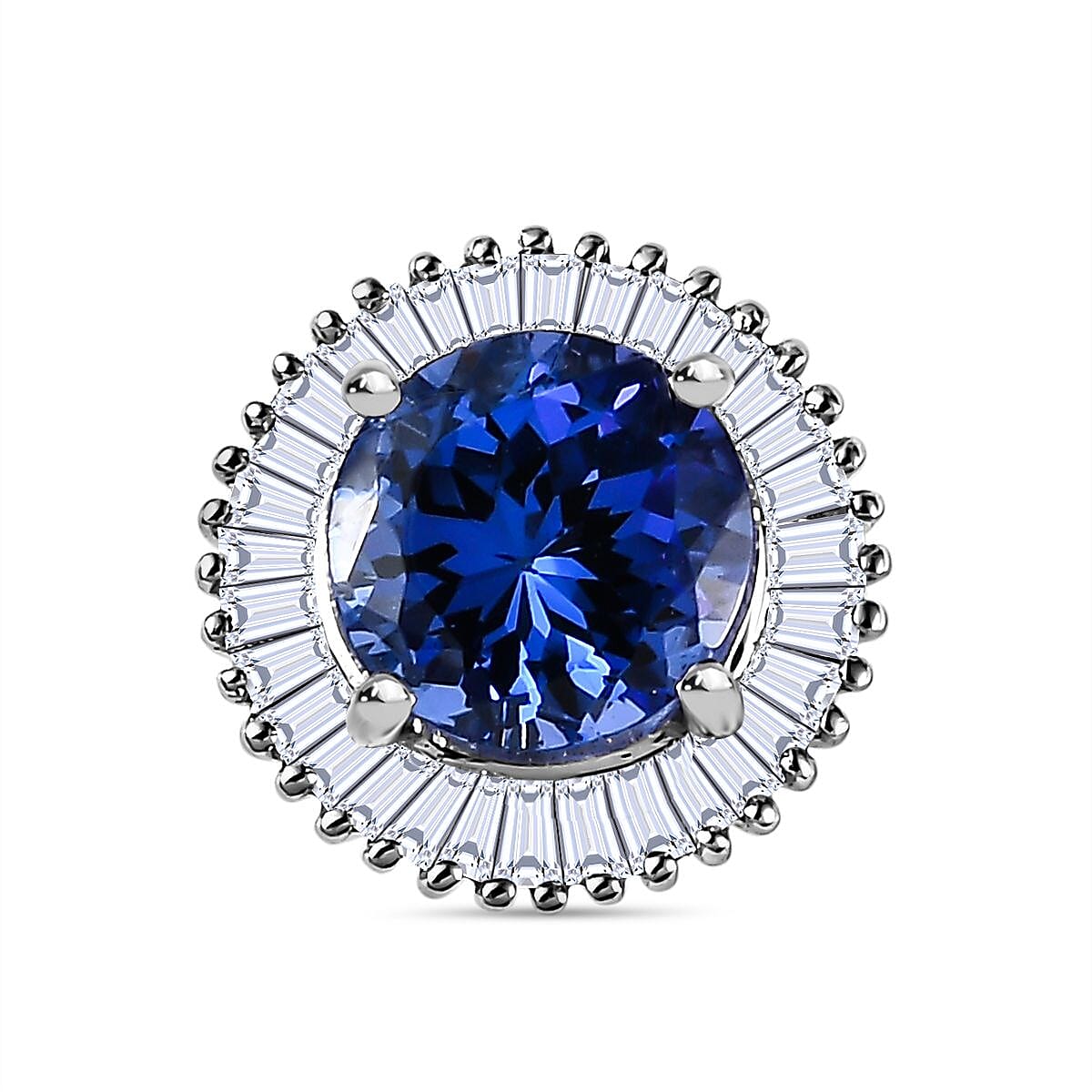 950 Platinum AAAA Tanzanite (1.00 Ct.) & Diamond (SI-GH Ct. - 0.25) Halo Pendant 1.25 Ct.