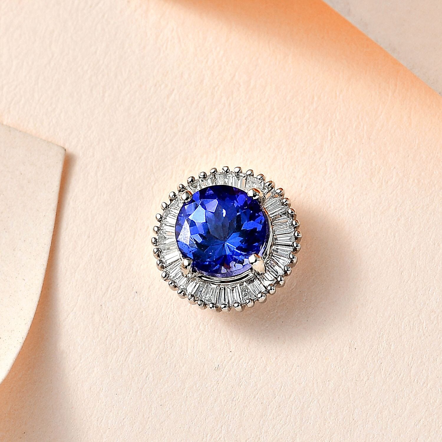 950 Platinum AAAA Tanzanite (1.00 Ct.) & Diamond (SI-GH Ct. - 0.25) Halo Pendant 1.25 Ct.