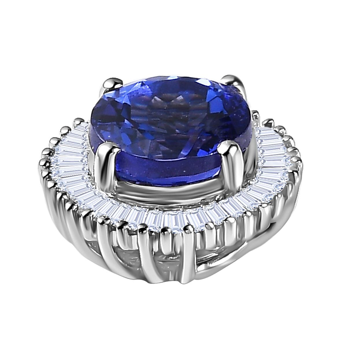 950 Platinum AAAA Tanzanite (1.00 Ct.) & Diamond (SI-GH Ct. - 0.25) Halo Pendant 1.25 Ct.